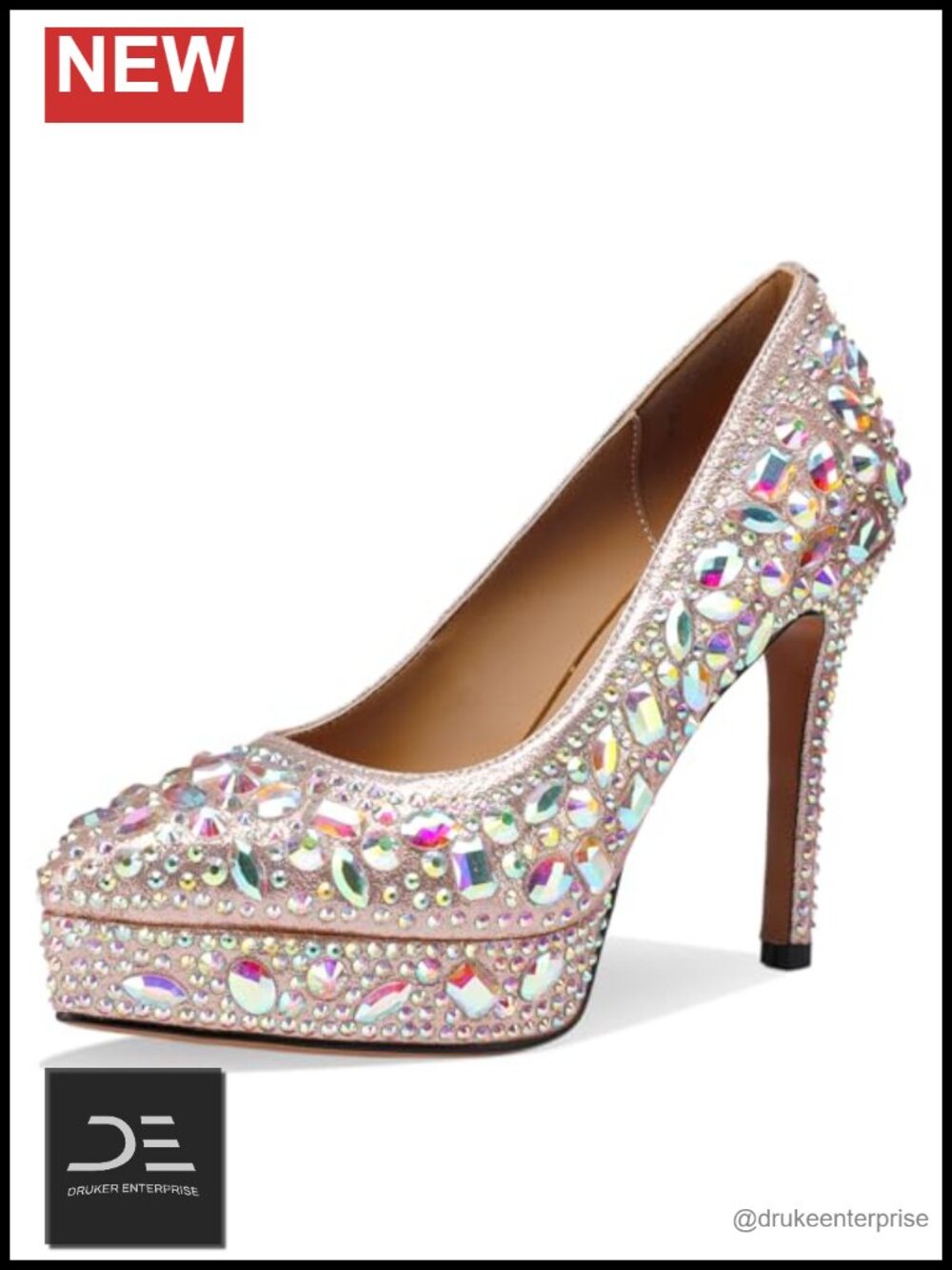 Glitter Rhinestone Crystal Platform Heels Square Toe Chunky Pumps Dressy Wedding